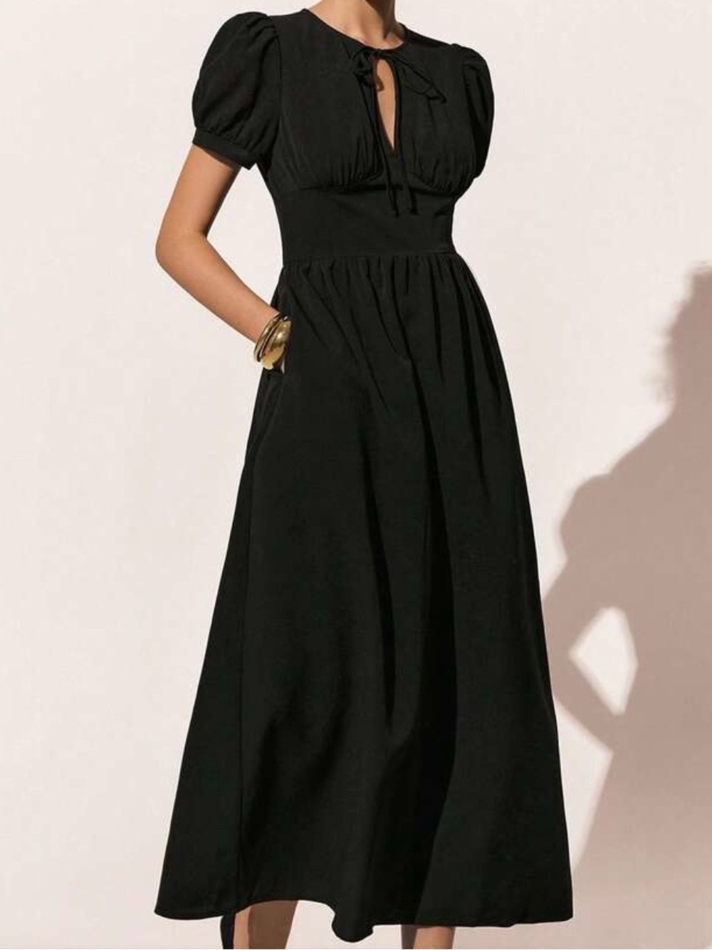 Classic Black Puff-Sleeve Maxi Dress
